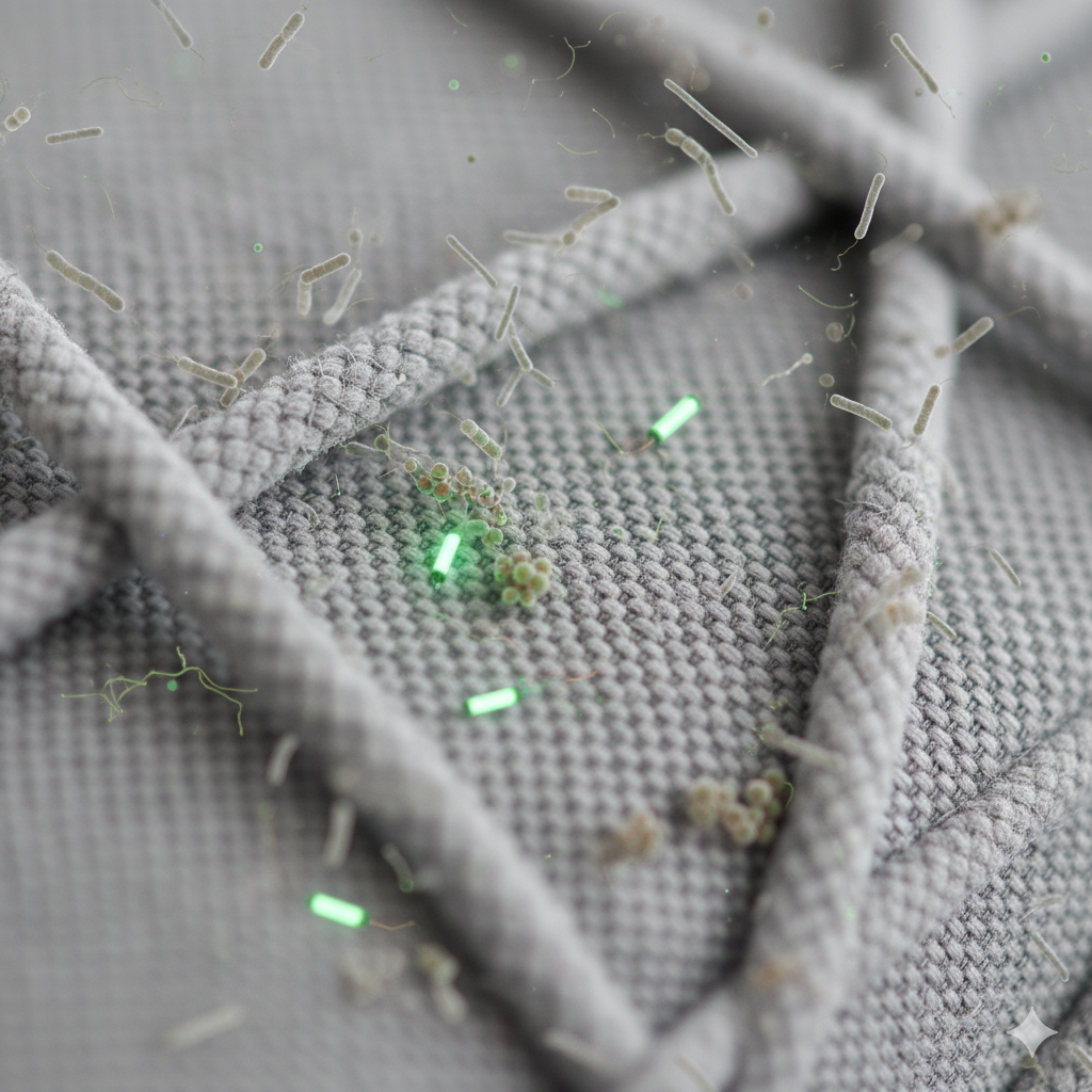 Zoom sur les bactéries présentes dans les tissus du canapé